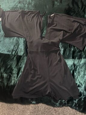 Express Black Wide-Sleeve V-Neck Jumpsuit Romper